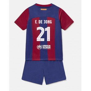 Barcelona Frenkie de Jong #21 Hjemmebanesæt Børn 2023-24 Kort ærmer (+ korte bukser)